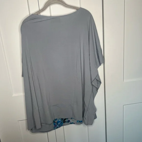 Bob Mackie NWT Gray Blue Floral Blouse Kaftan Top women’s plus size 2X - Picture 6 of 7